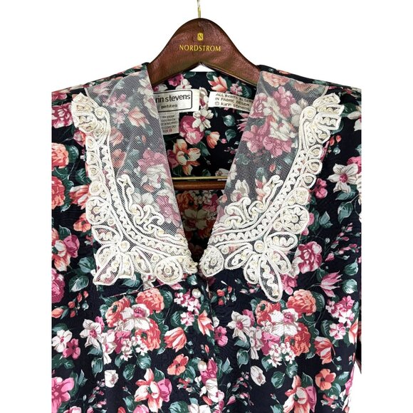 VTG Cottage Karin Stevens Lace collar Floral Button Front Dress, Women's Size 8 - Picture 3 of 12